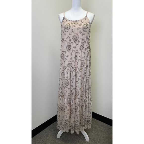 Elena Baldi Dresses & Skirts - Elena Baldi Italy Silk Blend Tiered Maxi Dress Beige Blue Print Small